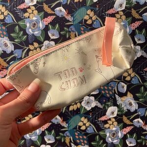Cream & pink cat pencil bag